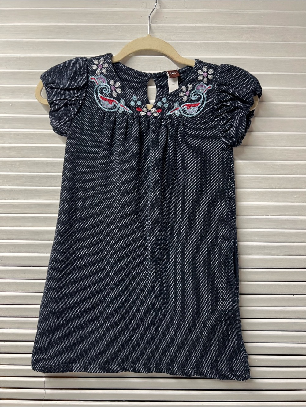 Tea Collection Navy Dress with Pastel Embroidery
